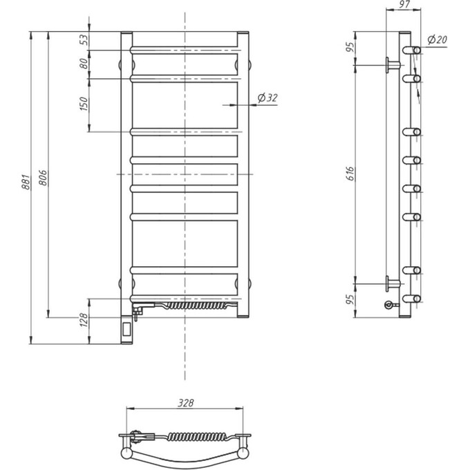 Электрический полотенцесушитель Navin Камелия Sensor 12-007033-3680 (360x800, белый глянец, правый, сенсорный, с таймером), Доступные размеры: 360 x 800, Цвет производителя: белый глянец, Подключение полотенцесушителя: правое, фото 4