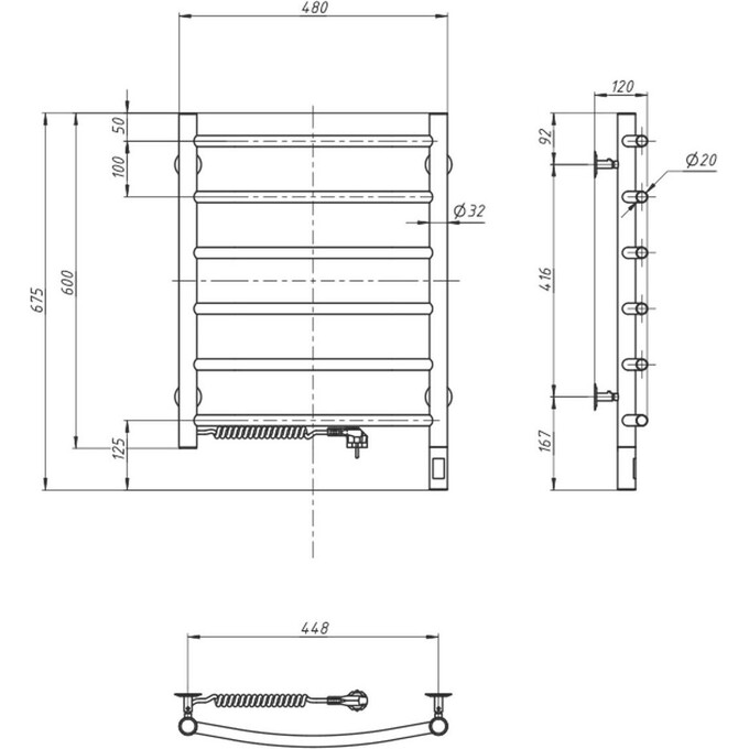 Электрический полотенцесушитель Navin Камелия Sensor 10-007133-4860 (480x600, левый, сенсорный, с таймером), Доступные размеры: 480 x 600, Цвет производителя: хром, Подключение полотенцесушителя: левое, фото 6