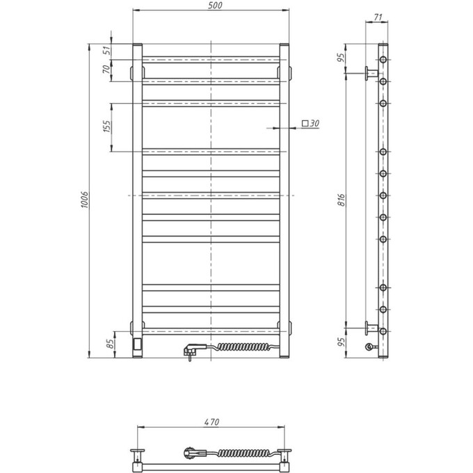 Электрический полотенцесушитель Navin Классик Квадро Sensor 12-216053-5010 (500x1000, черный муар, правый, сенсорный, с таймером), Доступные размеры: 500 x 1000, Цвет производителя: черный муар, Подключение полотенцесушителя: правое, фото 9