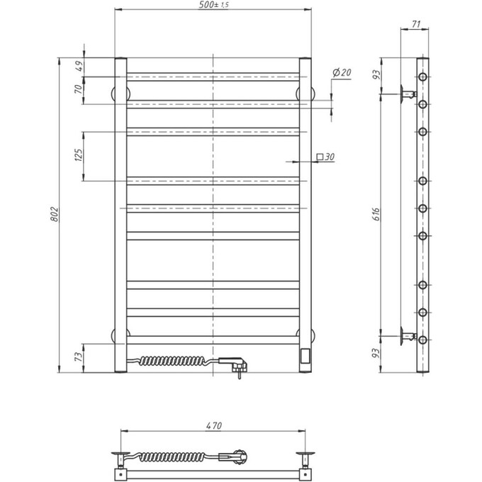 Полотенцесушитель Классик Квадро 500х800 Sensor с таймером, левый, фото 5