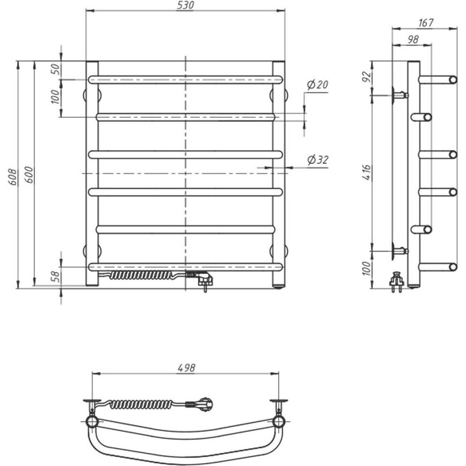 Электрический полотенцесушитель Navin Омега 10-015120-5360 (530x600, левый), Доступные размеры: 530 x 600, Цвет производителя: хром, Подключение полотенцесушителя: левое, фото 5