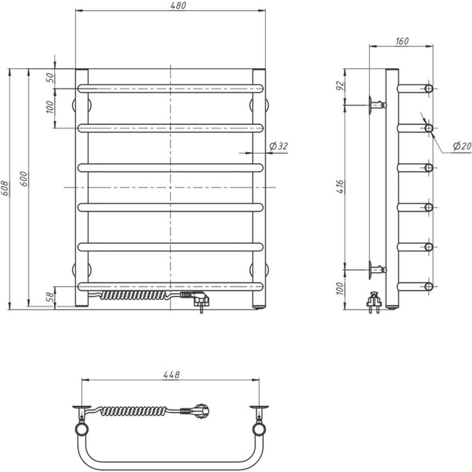 Электрический полотенцесушитель Navin Симфония 10-009120-4860 (480x600, левый), Доступные размеры: 480 x 600, Цвет производителя: хром, Подключение полотенцесушителя: левое, фото 5