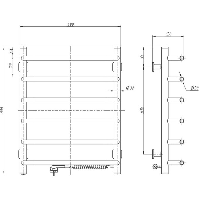 Электрический полотенцесушитель Navin Симфония 12-009030-4860 (480x600, белый глянец, правый), Доступные размеры: 480 x 600, Цвет производителя: белый глянец, Подключение полотенцесушителя: правое, фото 5