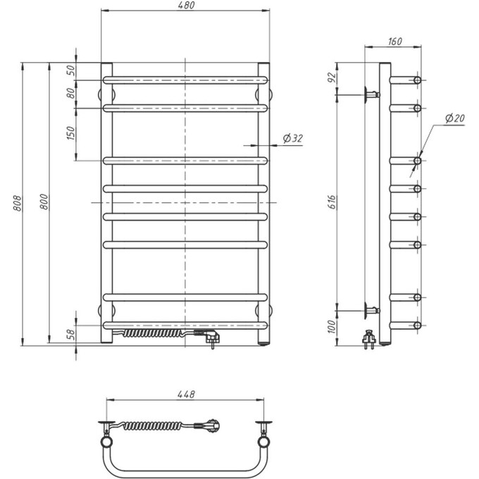 Электрический полотенцесушитель Navin Симфония 10-009120-4880 (480x800, левый), Доступные размеры: 480 x 800, Цвет производителя: хром, Подключение полотенцесушителя: левое, фото 5