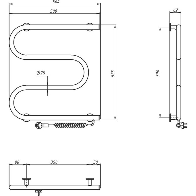Электрический полотенцесушитель Navin Змеевик 12-000100-5050 (500x500, белый глянец, левый), Доступные размеры: 500 x 500, Цвет производителя: белый глянец, Подключение полотенцесушителя: левое, фото 4