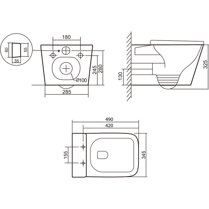Безобідковий підвісний унітаз Qtap Tern Ultra Quiet Rimless QT17332303ASW (з сидінням), фото , изображение 10