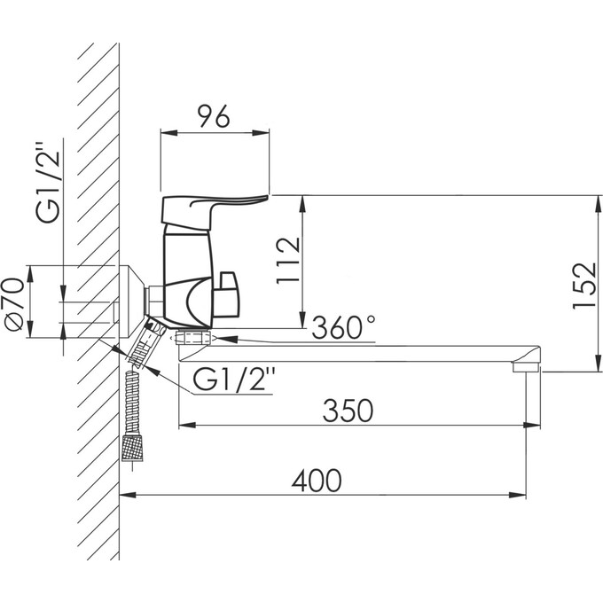 Смеситель для ванны Lidz Wieza 005 Chrome LDWIE005CRM45411 (с лейкой и шлангом), фото 8