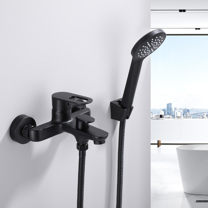 Смеситель для ванны Lidz Latwa 006 Black Matt LDLAT006BLA45419 (черный матовый, с лейкой и шлангом), Цвет производителя: черный матовый, фото 2