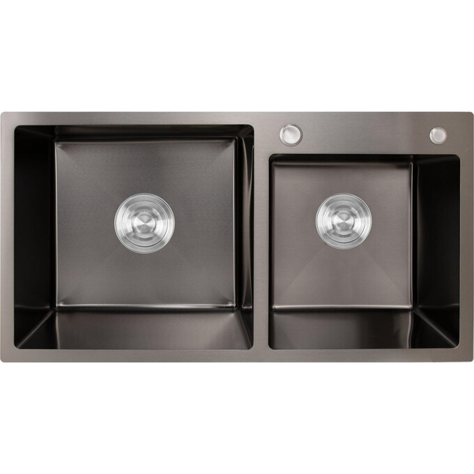 Мийка для кухні Lidz Handmade H7843 Brushed Black LDH7843BPVD45586 (78x43 см, брошована чорна, 3.0/1.0 мм, з сифоном і дозатором), фото 