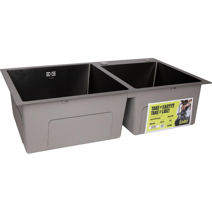 Мийка для кухні Lidz Handmade H7843 Brushed Black LDH7843BPVD45586 (78x43 см, брошована чорна, 3.0/1.0 мм, з сифоном і дозатором), фото , изображение 2