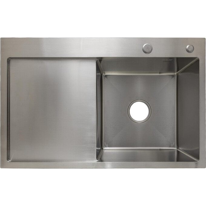 Мойка для кухни Lidz Handmade H7849L Brushed Steel LDH7849BRUL45592 (78x49 см, брашированная сталь, 3.0/1.0 мм, с сифоном и дозатором), Доступные размеры: 78 x 49 L, Цвет производителя: брашированная нержавеющая сталь, фото 