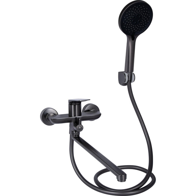 Смеситель для ванны Qtap Vlasta New Gunmetal Black QTVLA260GMB45645 (черный металлик, с лейкой и шлангом), Цвет производителя: черный металлик, фото 