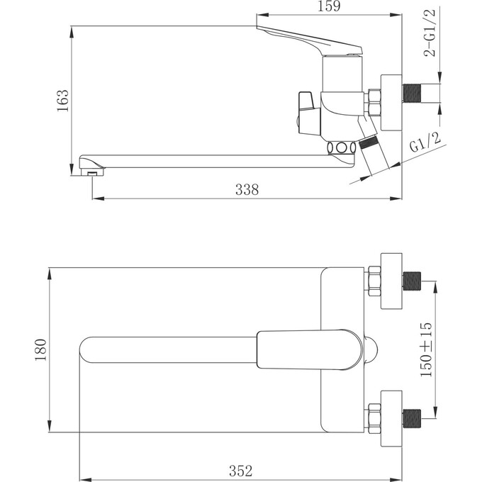 Смеситель для ванны Qtap Vlasta New Gunmetal Black QTVLA260GMB45645 (черный металлик, с лейкой и шлангом), Цвет производителя: черный металлик, фото 7