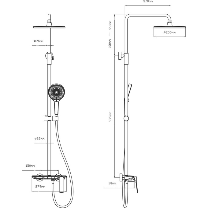 Душевая система Qtap Slavonice Black Matt QTSLA111BLM45906 (черная матовая, с изливом, каскад), Цвет производителя: черный матовый, фото 12