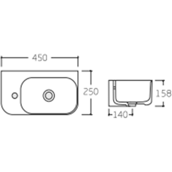 Умывальник Qtap Tern White Glossy QT1711H02RW (45x25 см, белый глянцевый), Доступные размеры: 45 x 25 L, фото 5