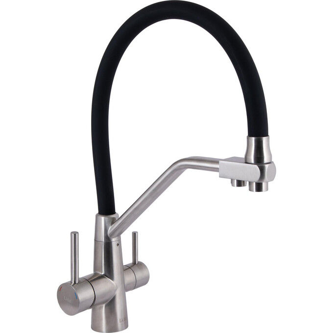 Смеситель для кухни Lidz Aria 020F3 Black Matt/Nickel LDARI020F3BNK37647 (черный матовый/никель, c гибким изливом и подключением питьевой воды), Цвет производителя: черный матовый, никель, фото 