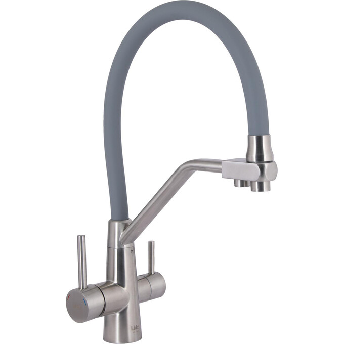 Смеситель для кухни Lidz Aria 020F3 Grey/Nickel LDARI020F3GNK39211 (серый/никель, c гибким изливом и подключением питьевой воды), Цвет производителя: серый, никель, фото 