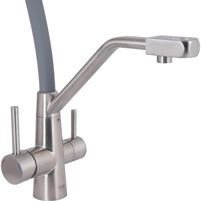 Смеситель для кухни Lidz Aria 020F3 Grey/Nickel LDARI020F3GNK39211 (серый/никель, c гибким изливом и подключением питьевой воды), Цвет производителя: серый, никель, фото 4