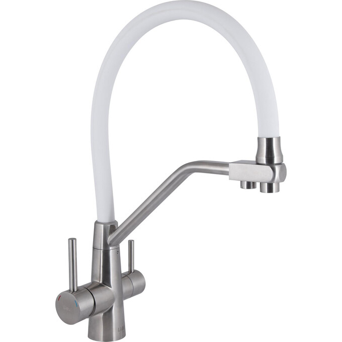 Смеситель для кухни Lidz Aria 020F3 Matt White/Nickel LDARI020F3WNK39480 (белый матовый/никель, c гибким изливом и подключением питьевой воды), Цвет производителя: белый матовый, никель, фото 