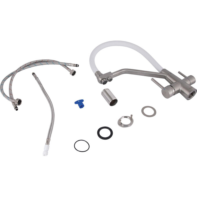 Смеситель для кухни Lidz Aria 020F3 Matt White/Nickel LDARI020F3WNK39480 (белый матовый/никель, c гибким изливом и подключением питьевой воды), Цвет производителя: белый матовый, никель, фото 8