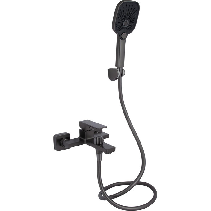 Змішувач для ванни Qtap Gemini Gunmetal Black QTGEM259GMB45684 (чорний металік, з лійкою та шлангом), Колір виробника: чорний металік, фото 