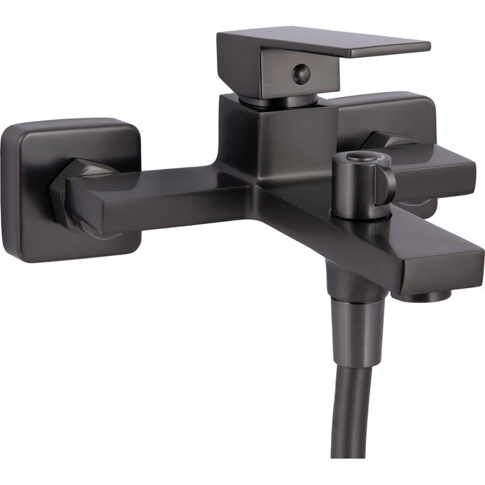 Змішувач для ванни Qtap Gemini Gunmetal Black QTGEM259GMB45684 (чорний металік, з лійкою та шлангом), Колір виробника: чорний металік, фото , изображение 2