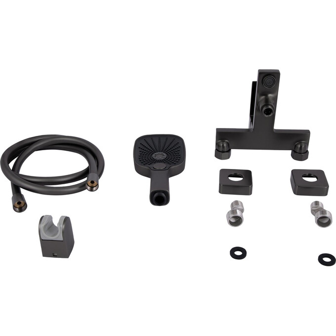 Змішувач для ванни Qtap Gemini Gunmetal Black QTGEM259GMB45684 (чорний металік, з лійкою та шлангом), Колір виробника: чорний металік, фото , изображение 6