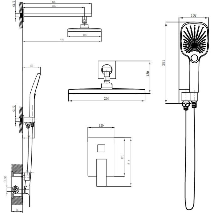 Душевая система Qtap Gemini Black Matt QTGEM113BLM45697 (черная матовая, скрытого монтажа), Цвет производителя: черный матовый, фото 12