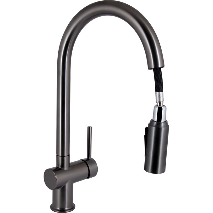 Смеситель для кухни Qtap Rozcesti Gunmetal Black QTROZ366GMB45939 (черный металлик, с выдвижной лейкой и подключением питьевой воды), Цвет производителя: черный металлик, фото 3