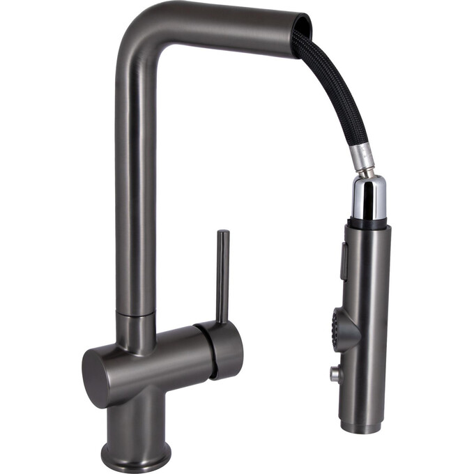 Змішувач для кухні Qtap Rozcesti Gunmetal Black QTROZ367GMB45942 (чорний металік, з висувною лійкою та підключенням питної води), Колір виробника: чорний металік, фото , изображение 3