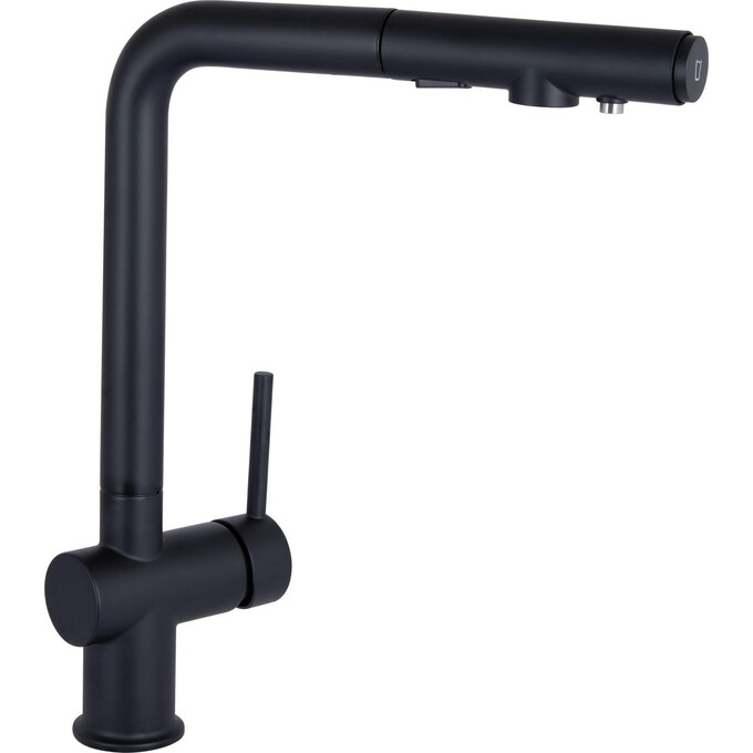 Смеситель для кухни  Qtap Rozcesti Black Matt QTROZ367BLM45943 (черный матовый, с выдвижной лейкой и подключением питьевой воды), Цвет производителя: черный матовый, фото 