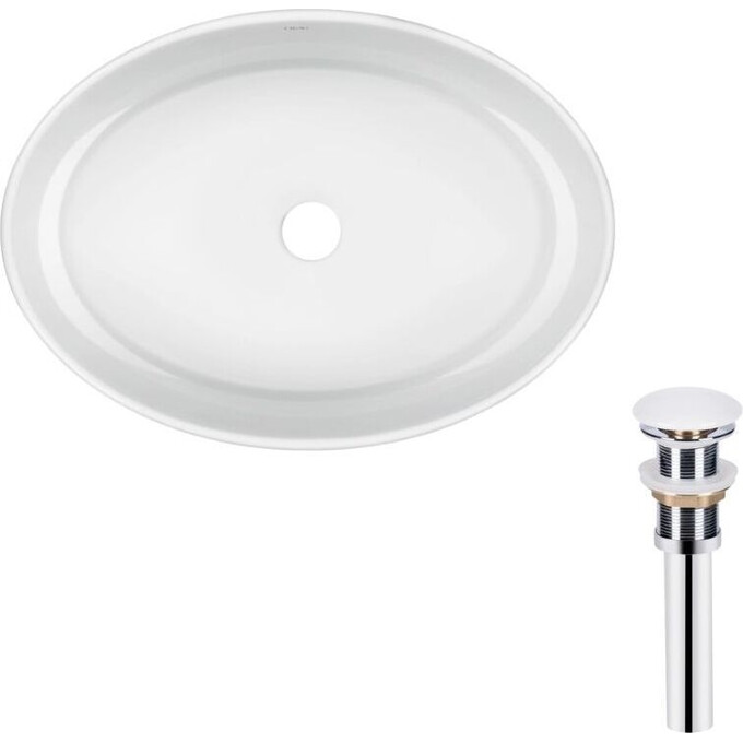 Умивальник Qtap Kolibri White Glossy QT10113054WN47311 (50x36 см, білий глянсовий, з донним клапаном), фото 