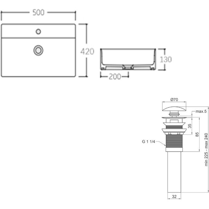 Умывальник Qtap Nando LT White Glossy QT12112173SWN47323 (50x42 см, белый глянцевый, с донным клапаном), Доступные размеры: 50 x 42, Цвет производителя: белый глянец, фото 5