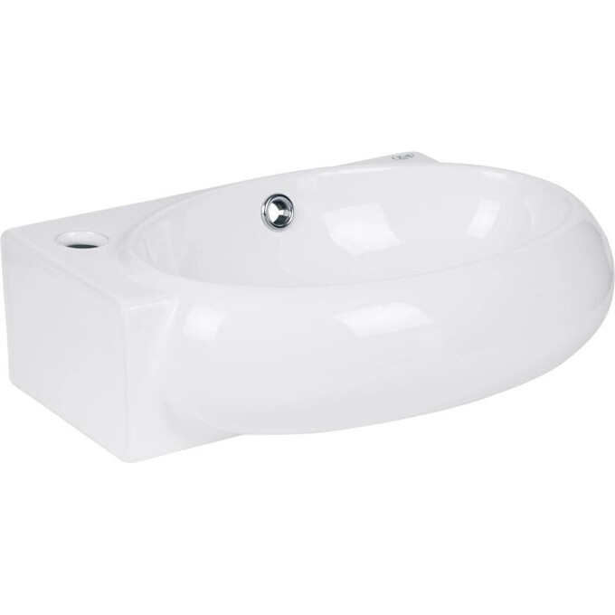 Умывальник Qtap Leo White Glossy QT11115011LWN47332 (42x28 см, белый глянцевый, с донным клапаном), фото 3