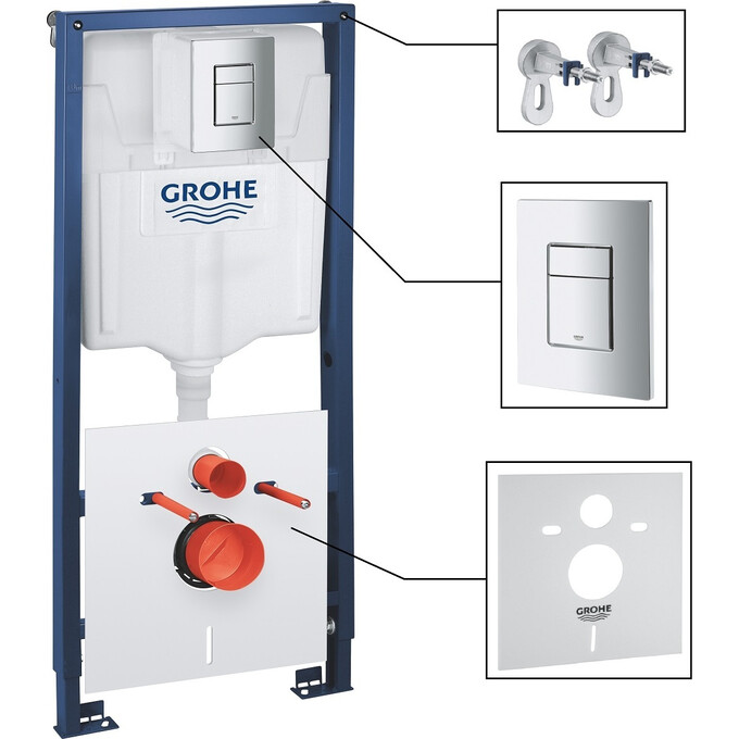 Система инсталляции для унитаза Grohe QuickFix Solido 39930000 4 в 1 (клавиша смыва, звукоизоляционная прокладка, крепление), фото 