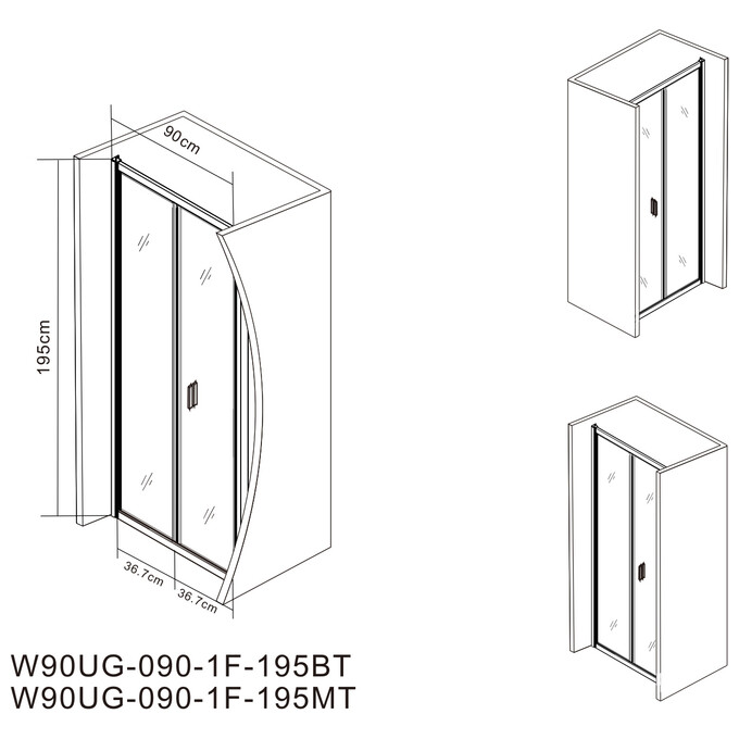 Душевая дверь Am.Pm Gem Solo Fold W90UG-090-1F-195BT (90 см, стекло прозрачное, профиль черный матовый), Доступные размеры: 90, Цвет производителя: черный матовый, фото 8