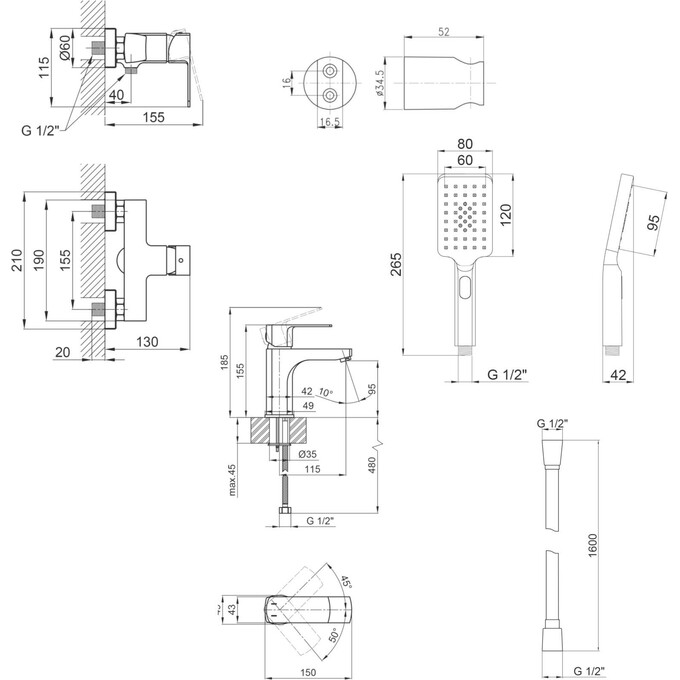 Комплект смесителей 2 в 1 для ванной комнаты Qtap Lipno Black Matt QTLIPNO1023101CB45463 (QTLIPNO1023101CB + QTLIPNO4023101CB, черный матовый), фото 11