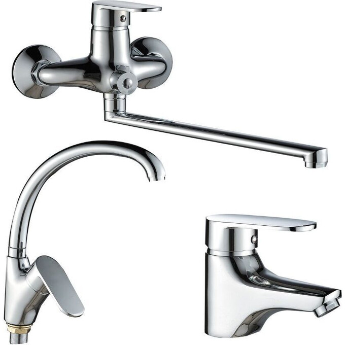 Комплект смесителей 3 в 1 для ванной комнаты и кухни Lidz Tani Chrome LDTAN001F1CRM4495745877 (001F1+0052+007F), фото 