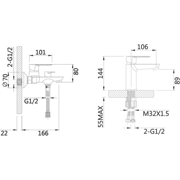 Комплект смесителей 2 в 1 для ванной комнаты Lidz Latwa White/Chrome LDLAT001WHI4542346362 ( LDLAT001WHI45423 + LDLAT006WHI45424, белый/хром), фото 15