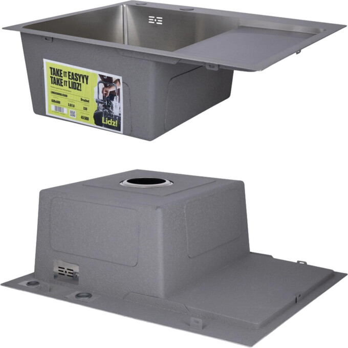 Мийка для кухні Lidz Handmade H6350R Brushed Steel LDH6350BRUR4558747522 (63x50 см, брашована сталь, 3.0/1.0 мм, з кошиком, сифоном та дозатором), Доступні розміри: 63 x 50 R, Колір виробника: брашована нержавіюча сталь, Тип поверхні: brash (брашированная, матовая), фото , изображение 2