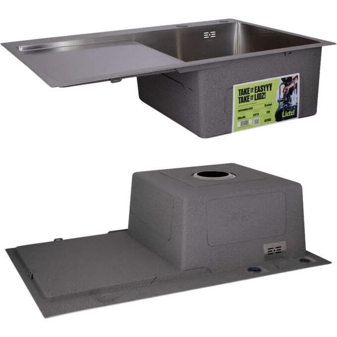 Мийка для кухні Lidz Handmade H7849L Brushed Steel LDH7849BRUL4559247523 (78x49 см, брашована сталь, 3.0/1.0 мм, з кошиком, сифоном та дозатором), Доступні розміри: 78 x 49 L, Колір виробника: брашована нержавіюча сталь, Тип поверхні: brash (брашированная, матовая), фото , изображение 2