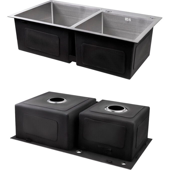 Мийка для кухні Lidz Handmade H7843 Brushed Steel LDH7843BRU3538747525 (78x43 см, брашована сталь, 3.0/1.0 мм, з кошиком, сифоном та дозатором), фото , изображение 2