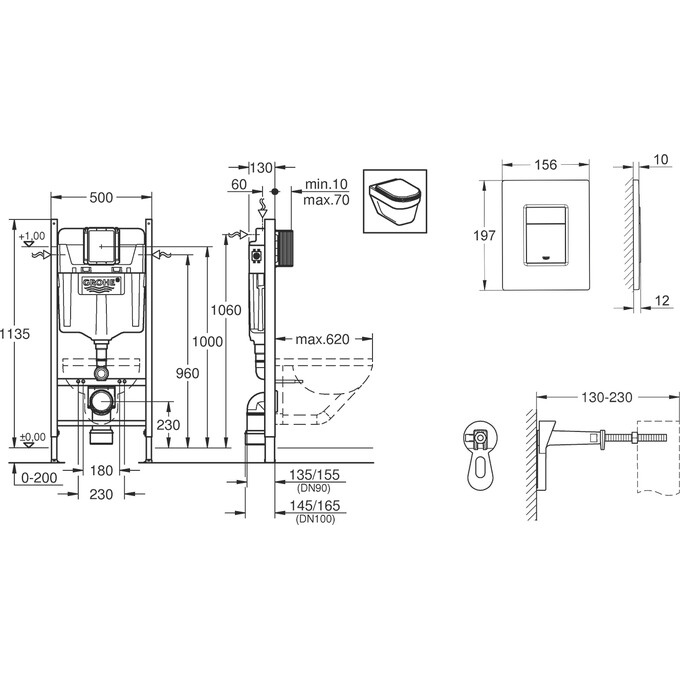 Инсталляция для унитаза 3 в 1 Grohe Solido 3884966Q (38971000+38966000, с клавишей смыва и креплением к стене), фото 8