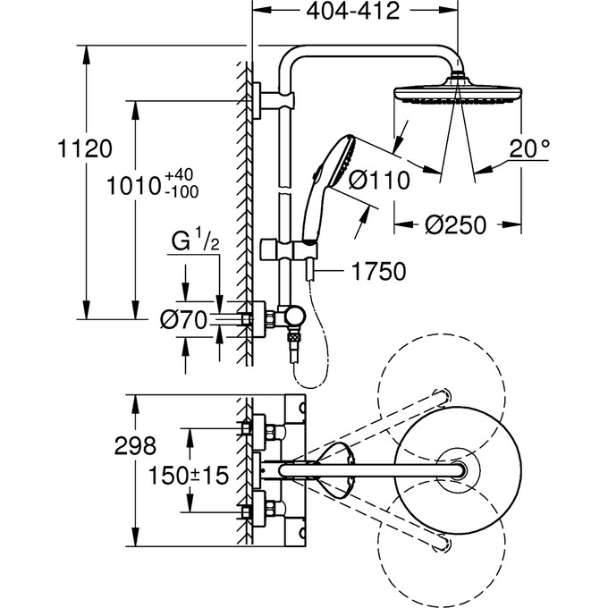Душевая система с термостатом Grohe QuickFix Vitalio Start System 250 26678001, фото 6