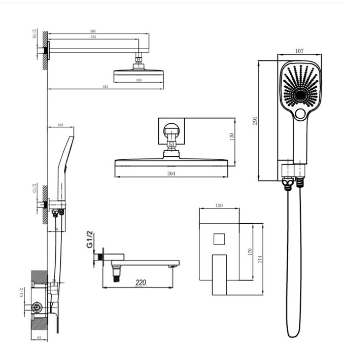 Душевая система Qtap Gemini Black Matt QTGEM114BLM45703 (черная матовая, скрытого монтажа, с изливом), Цвет производителя: черный матовый, фото 6