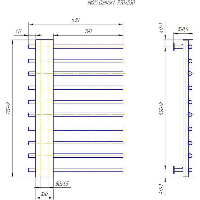 Водяной полотенцесушитель Mario INOX Комфорт 1.072.044132.P (530x770 см, белый глянец, белый матовый, бронза, графит, золото, черный матовый, хром), фото 4