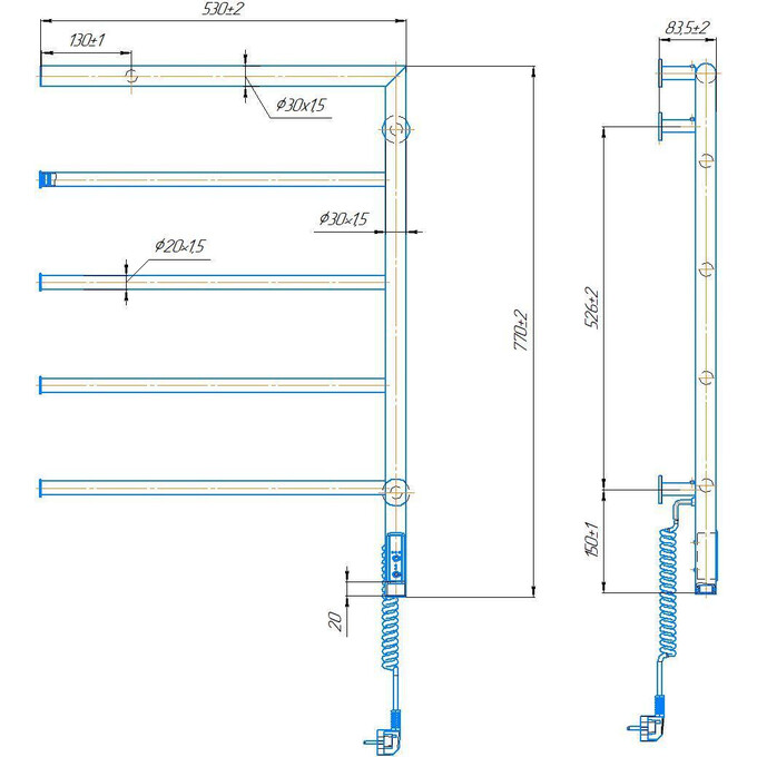 Электрический полотенцесушитель Mario Romeo-І TR 2.3.8500.10.P (530x770 см, правый, с программатором), Подключение полотенцесушителя: правое, фото 4