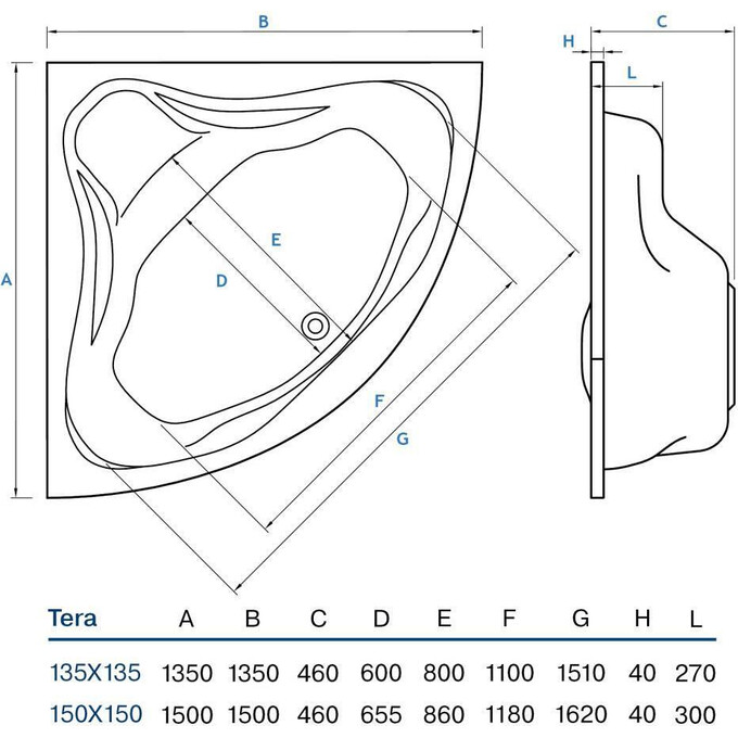Кутова ванна з акрилу Koller Pool Tera TERA135X135, Доступні розміри: 135 x 135, фото , изображение 7