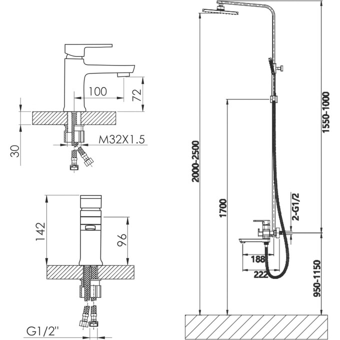 Комплект смесителей 2 в 1 для ванной комнаты Lidz Latwa Chrome LDWAW001CRM4538746364 (LDWAW1030CRM45391 + LDWAW001CRM45387), фото 14