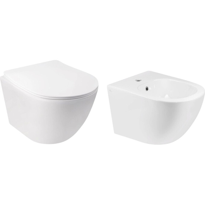 Комплект Qtap Jay QT07335176W47433 (унітаз підвісний Qtap Jay Rimless QT07335176W + біде підвісне Qtap Jay QT07555376W), фото 